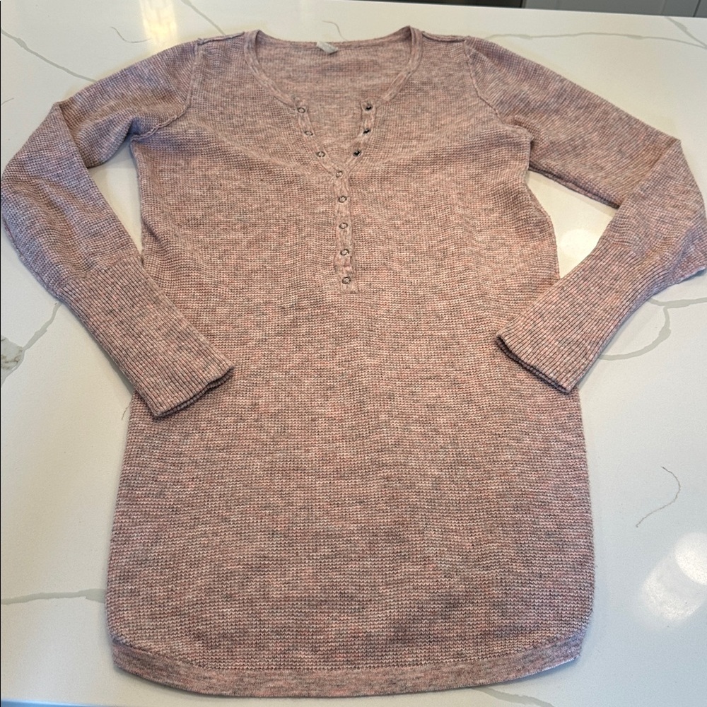 Free people tunic length long sleeve Henley waffle tee Heathered pink size large